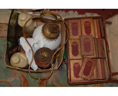 Mixed lot to include a Powers Pure Pot Still whisky advertising mirror, stoneware foot warmers, coaching lamp, together with 