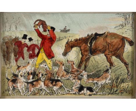 4 small framed hunting scenes - 7x11.5cms