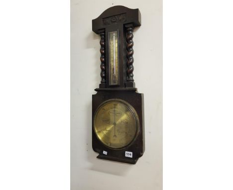 ANTIQUE OAK BAROMETER BELFAST RETAILER