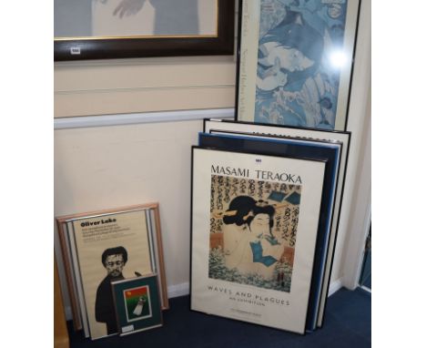 A group of assorted posters and prints; Framed, Glazed &amp; Mounted Japanese Print, Signed Nuria and Additional Signatures U