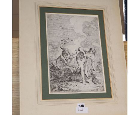 After Salvatore Rosa (1615-1673), etching and drypoint, 'Glaucus &amp; Scylla", 1661, second state, printed on chain laid pap