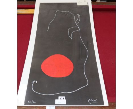 § After Joan Miro (1893-1983), lithograph, Bird in front of the sun, signed in the plate, Numbered 200/300, 83.5 x 38cm., unf