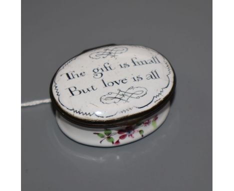 An early 19th century South Staffordshire enamel patch box, length 5cm