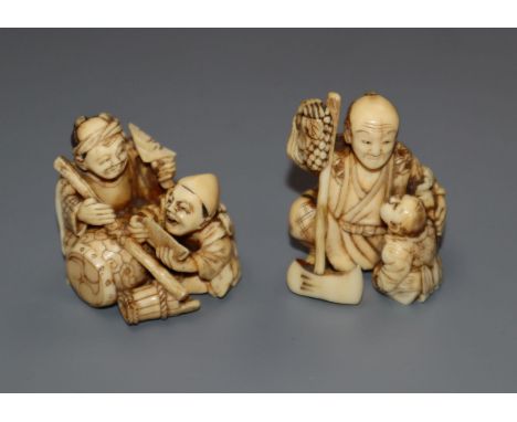 Two Japanese ivory netsuke, tallest 4cm