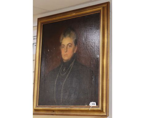 German School c.1900, oil on canvas, Portrait of a lady wearing a gold chain, 66 x 56cmCONDITION: Canvas with a few shallow d