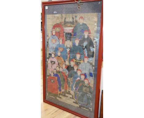 A 19th century Chinese ancestor portrait, gouache on paper, 136 x 86cmCONDITION: Has been rolled at some time resulting in nu