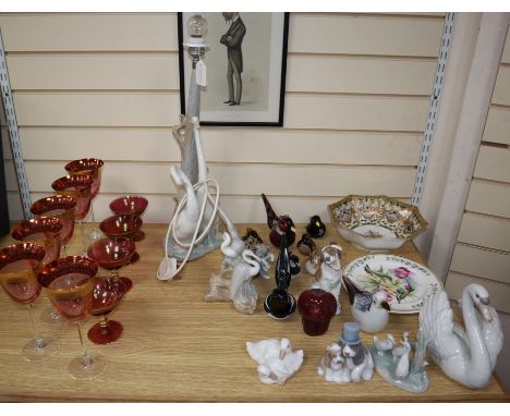 A quantity of ceramics including Nao, Lladro, glassware etc.