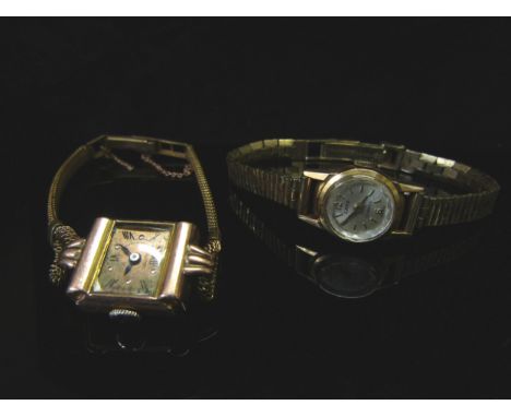 An 18ct gold cased Gama lady's wristwatch on 9ct gold strap, and a 14k gold cased Colomby lady's wristwatch on 9ct gold strap
