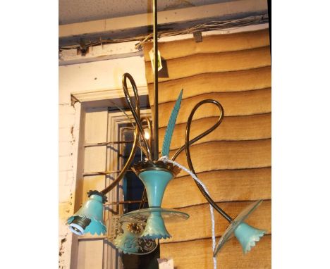 ITALIAN CENTRE LIGHT, Stilnovo, circa 1950's tole and brass, 92cm H. (one glass dish lacking)