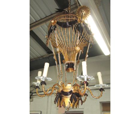 CEILING LIGHT, six branches, in the form of a hot air balloon, 105cm H. 