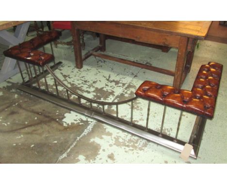 CLUB FENDER, traditional design shaped steel balustrade with deep button tan brown leather pads, 217cm W x 82cm D. 
