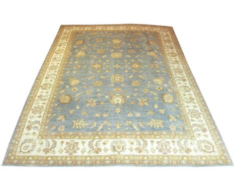 FINE SULTANABAD DESIGN CARPET, 360cm x 276cm, mother-of-pearl field with repeat palmettes, lanceolate leaves and vines framed