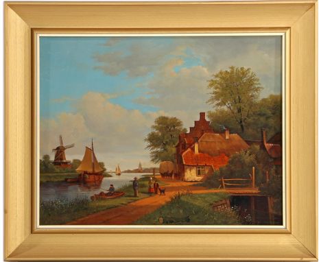 Jan van der Meer (1942-)Dutch landscape after the old master, panel 43x55 cm