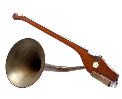 Walnut Phono Fiddle, marked AT Howson, reg. no. 287991, with copper horn, early 20th century, 88 cm long (bow missing)