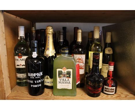 23 bottles of liquor including Benromach Scotch whisky, Bacardi rum, Martell Noblige cognac, Kopke port, liqueur, various whi