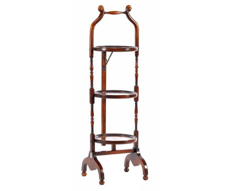 Walnut 3-shelf collapsible étagere with maquetry decoration in shelves, 88 cm high