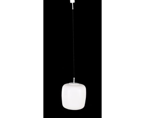 Opaline / milk glass hanging lamp, Germany, second half of the 20th century, shade 33.5 cm high (chips on the bottom)