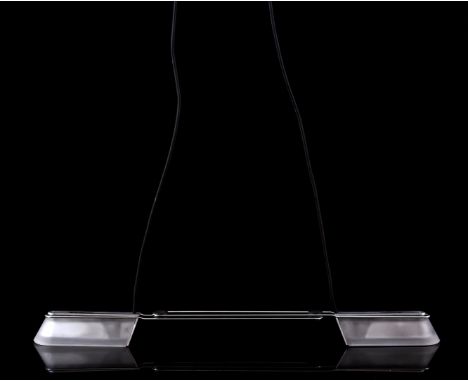 Chromed metal 2-light hanging lamp, design M. Cuberta &amp; J. Villardell for Sargot, model 'Zum', Spain 90s, 72 cm wide