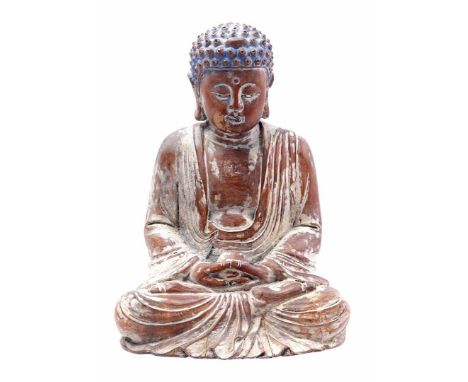 Wooden statue of Buddha in a tailor's seat, China 20th century, 26 cm high