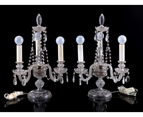 2 crystal-cut 3-light table lamps, 45 cm high, 29 cm diameter