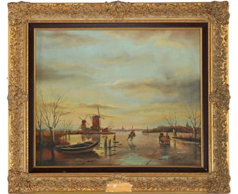 Unclearly signed, Dutch landscape but old master, panel 20th century, 50x60 cm