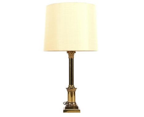 Classic brass 2-light table lamp with upholstered shade, 105 cm high