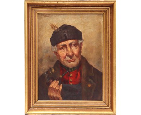 Signed Wautter, A, portrait of a man with a pipe in traditional costume, panel 40x30 cm
