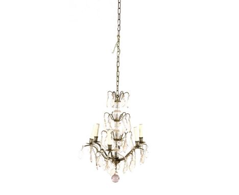 Metal 6-light chandelier with glass icicles, 70 cm high, 50 cm diameter (measured without chain)