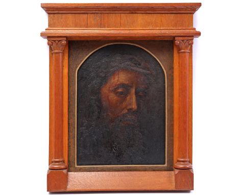 H. Jan Schouten (1907-1987)Portrait of Christ with crown of thorns, panel 50x40 cm, in oak frame 66x56 cm in total