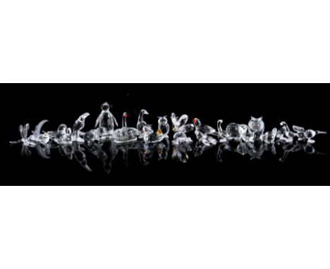 24 Swarovski crystal animal figures including geese, beavers, swans, butterflies, crab, seals, fish, kiwi, pelican, ducks, pi