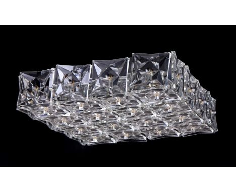 Vintage ceiling lamp, so-called Large Crystal Flashmount Light Fixture, Kinkeldy Germany, 45x45x15 cm