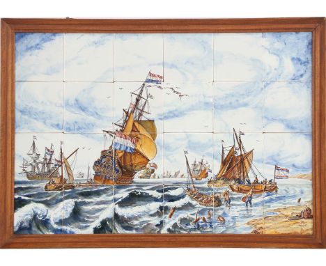 Tichelaar Makkum tile tableau depicting an old master, 24 tiles of 13x13 cm, outer size 57x84 cm