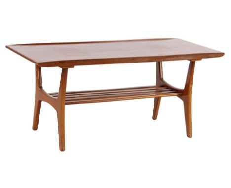 Oak with teak veneer coffee table with shelf, 1960s, 45 cm high, top 102x47 cm