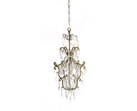 Brass 1-light chandelier with glass icicles, 83 cm high, 34 cm diameter (measured without chain)
