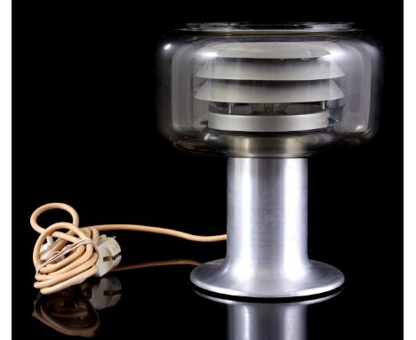 Metal table lamp with smoked glass shade, presumably the Netherlands, 1960s, 25 cm high (chips)