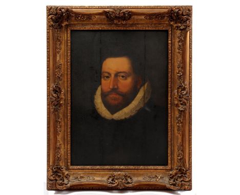 Anonymous, portrait of a man with a white collar, after a 17th century example, panel, 57x41 cm