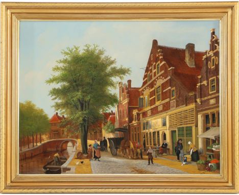 Jan van der Meer (1942-)Cityscape after the old master, original 17th century, panel 50x65 cm