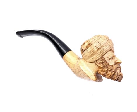 Bone pipe of a man with a turban, 15 cm long