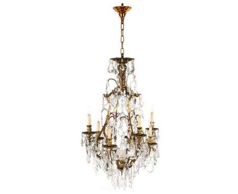 13-light brass chandelier with cut crystals, 100 cm high (145 cm high with chain)