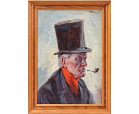 Reinier Pijnenburg (1884-1968)Man with top hat and pipe, canvas dated 1923, 65x45 cm