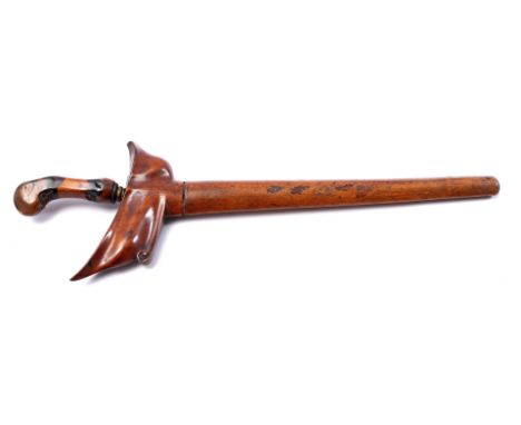 Indonesian kris with straight blade with visible pamor, the hardwood scabbard in traditional model, 19th century, 42 cm long