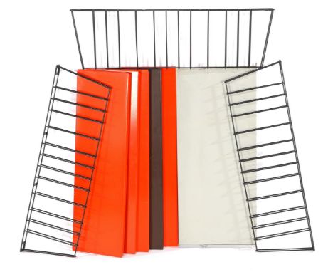 Tomado metal wall rack with orange and gray shelves, shelf is 65 cm wide