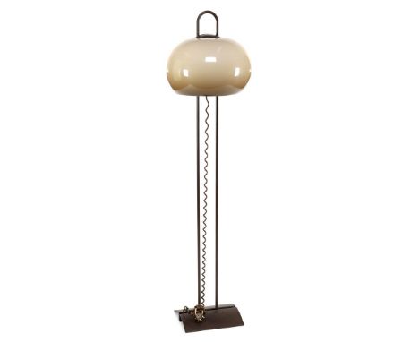 Brown lacquered metal 2-light floor lamp with plastic shade, Belgium 1970s, 153 cm high