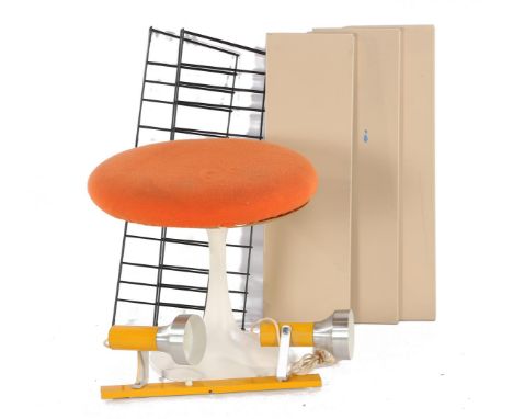 Lot mid-century b.u. tabouret stool, 2-light wall or ceiling lamp and Tomado wall rack