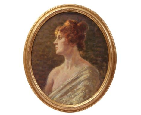 Signed Franz Ullreich, b. 1928, portrait of Frau Maria Oikermuller, oval panel 60x50 cm