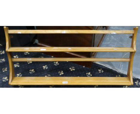 Ercol blonde elm wall mounting plate rack, 97 x 50 cm. Residue of white-tack in places. Not available for in-house P&amp;P 