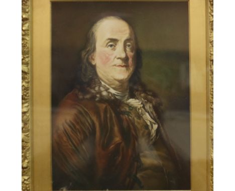 Joseph-Siffred Duplessis (1725-1802): a 19th century colour lithograph, Portrait de Benjamin Franklin, 16 x 21 cm, overall 30