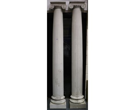 A pair of fibreglass architectural half columns in the classical style, each H:234cm. Not available for in-house P&amp;P 