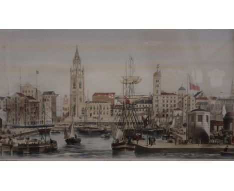 A 20th century limited edition coloured lithograph, St George's Dock Basin, published by the Lyver Gallery 1981, 97/350, sign