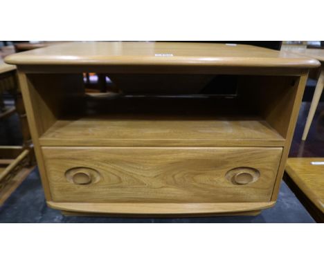 Ercol Windsor Blonde elm media cabinet, with corner-drop leaf, 73 x 41 x 38 cm H. Not available for in-house P&amp;P 